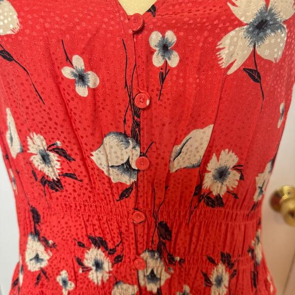 Rebecca Taylor Daniella Smocked Floral Silk Button Down Midi Dress - L - Picture 5 of 10